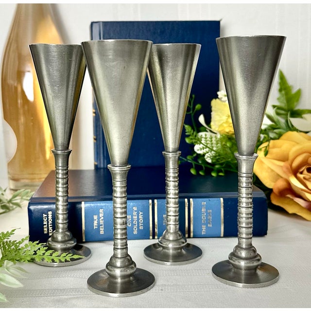 This is for a set of 4 vintage Pewter Gunner Havstad Cordial cups. These mid century 1930's artist cups are from Norway....