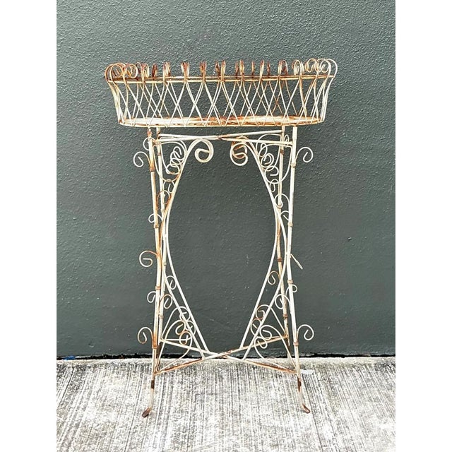 Mid-Century Modern Vintage Scrollwork Iron Plant Holder For Sale - Image 3 of 12
