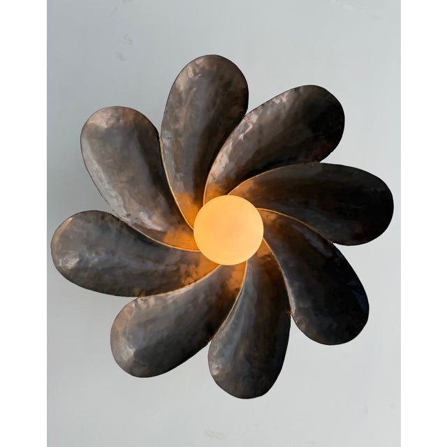 Black Antique Brass Semi Flush Mount Light Fixture, Handmade Flower Ceiling Light For Sale - Image 12 of 18