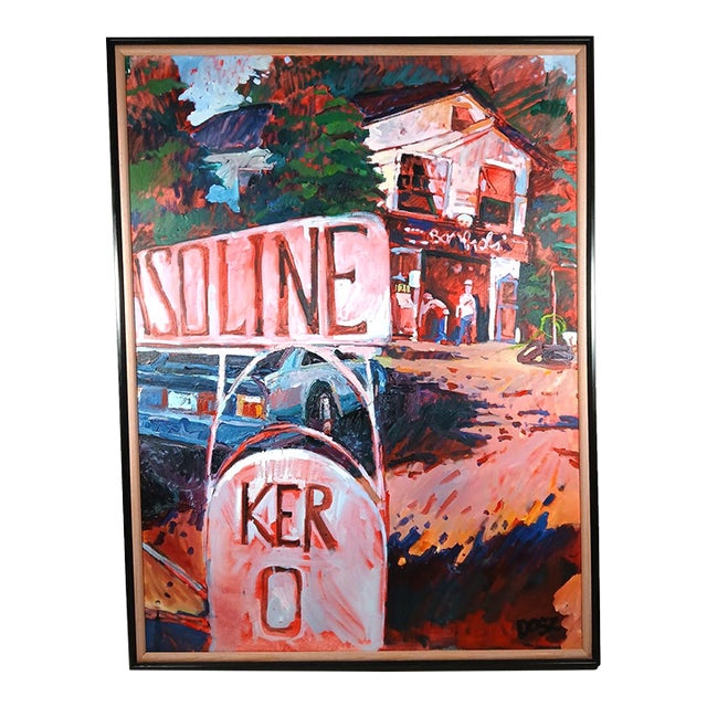 Matt Doszkocs Signed Oil Painting, "Bonfield's Gas Station, Bethesda, Md," Modern Impressionist, Framed For Sale