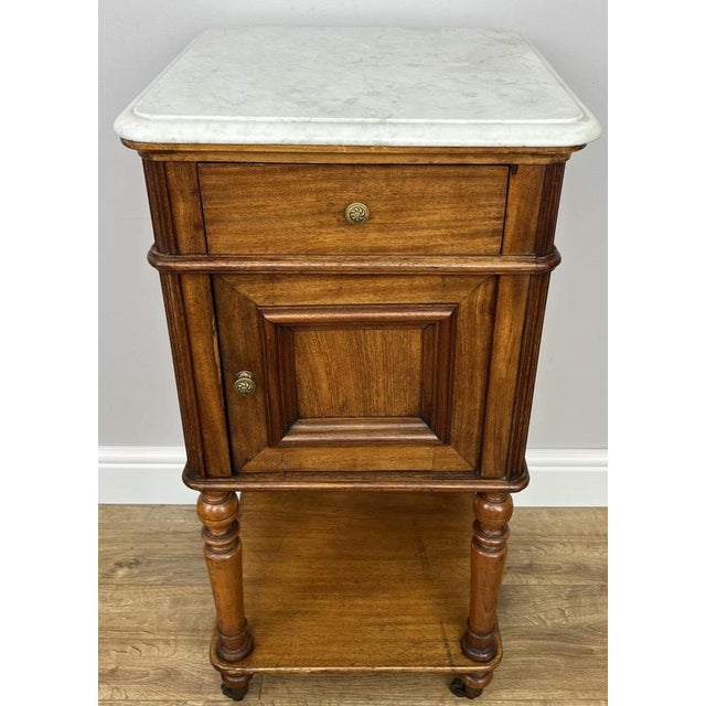 Antique French Walnut Bedside Table with Marble Top For Sale - Image 16 of 16
