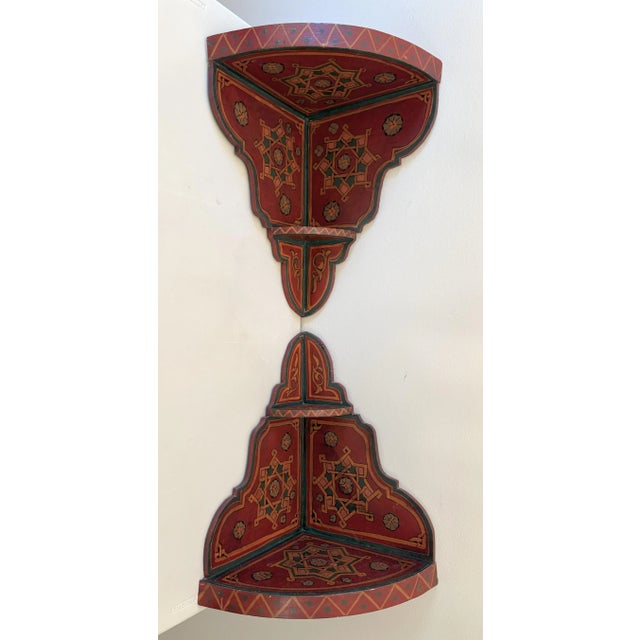 Vintage Painted Wood Moroccan Corner Wall Shelves- a Pair For Sale In West Palm - Image 6 of 12