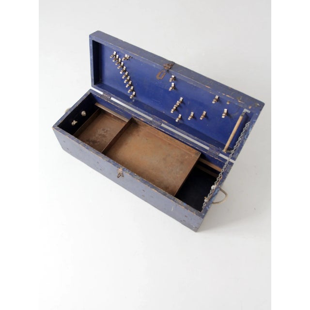 American Vintage Blue Wooden Toolbox For Sale - Image 3 of 6