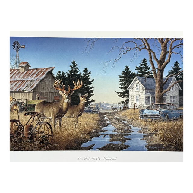 1990s Old Rivals III - Whitetail Deer by Larry Zach Rival Deer Meet ~ Signed Print For Sale