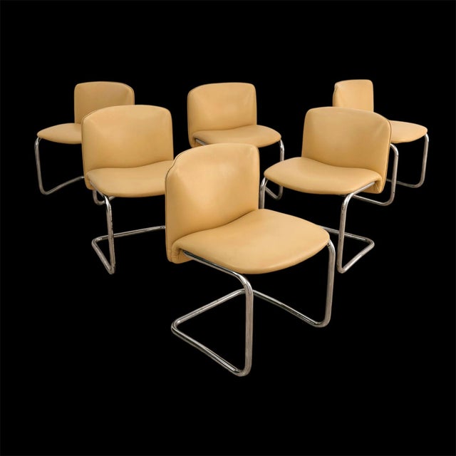 Vintage Cantilever Chairs in Chromed Steel and Faux Leather, 1970s, Set of 6 For Sale - Image 9 of 9
