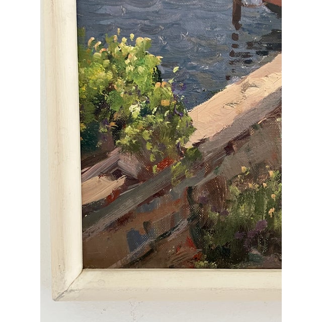 Italian Coastal Village Oil Painting, Attributed to Garelli, Mid-Century For Sale - Image 10 of 11