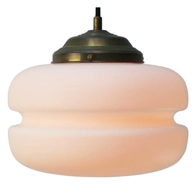 Opaline glass pendant brass top 2 meter black wire depending on destination, all our lights are rewired and bulb holders...