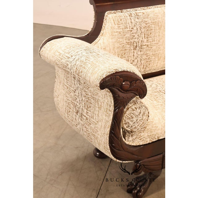 Antique American Upholstered Empire Style Carved Mahogany Sofa For Sale - Image 15 of 18