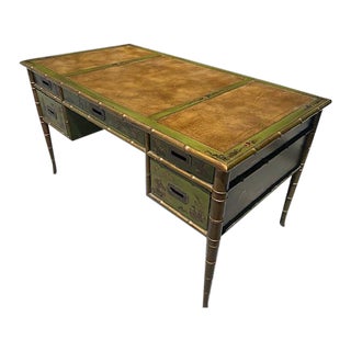 Mid 20th Century Vintage Chinoiserie Bamboo Lacquer Desk For Sale