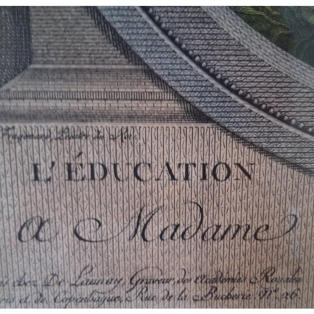 French Hand-Colored Engraving "Education Is Everything" After Fragonard 1960s For Sale - Image 3 of 6