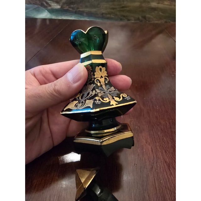 Antique Moser Bohemian Glass Emerald Green Perfume Bottle For Sale - Image 10 of 12