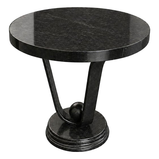 Round Black Wooden Table, 1980s For Sale