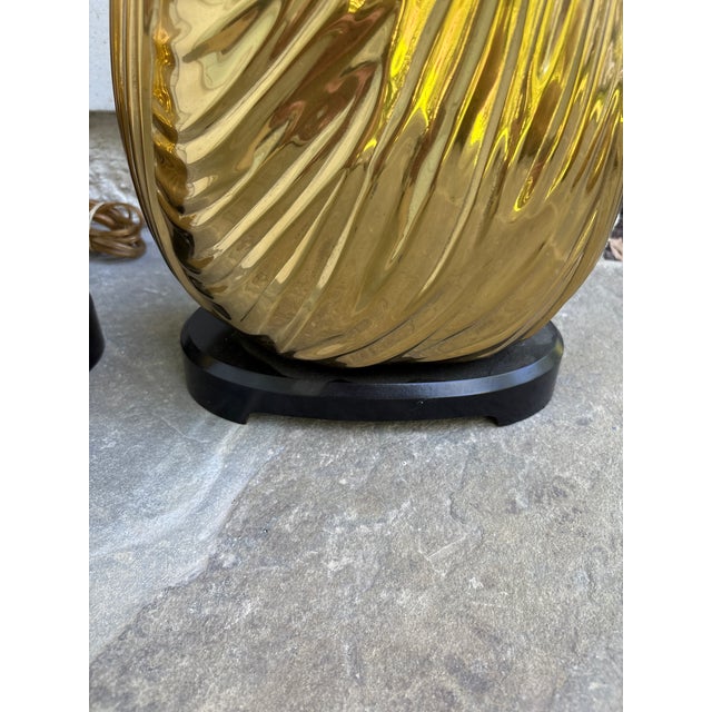 Mid-Century Modern 1960s E.F. Chapman Dorothy Draper Style Draped Brass Swan Lamps Pair For Sale - Image 3 of 10