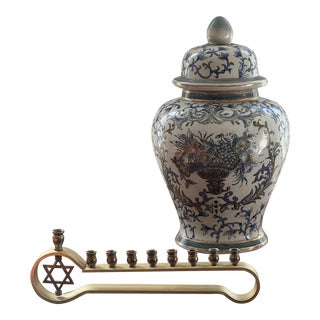 Vintage Mid 20th Century Menorah in Mixed Brass Finish For Sale