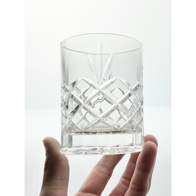 1980s 1980s Vintage Crystal Cocktail Old Fashioned Tumbler Glasses, Fan & X Cuts - Set of 4 For Sale - Image 5 of 7