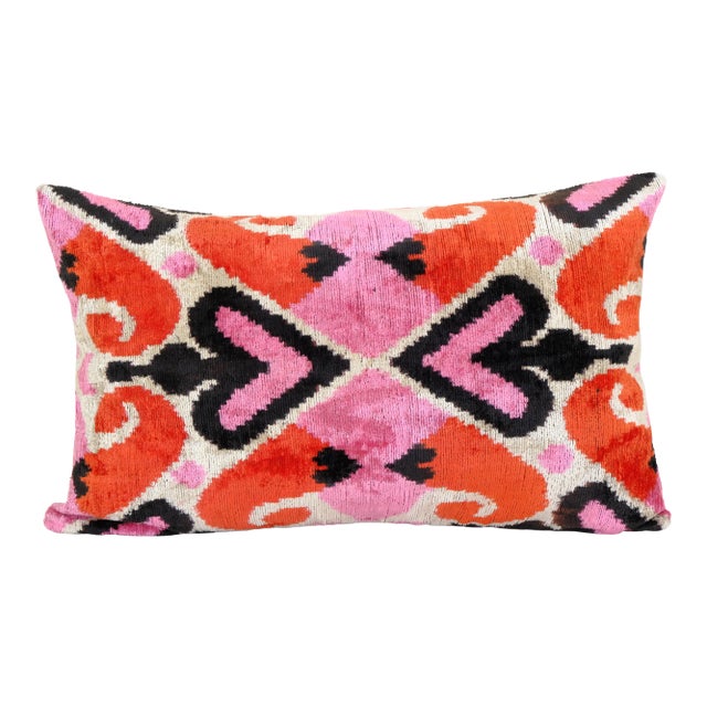 Pink Silk Ikat Velvet Pillow Cover For Sale
