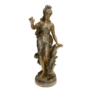 Late 19th Century Auguste Moreau Bronze Sculpture "Jeune Fille a L'oiseauuguste" Young Girl
