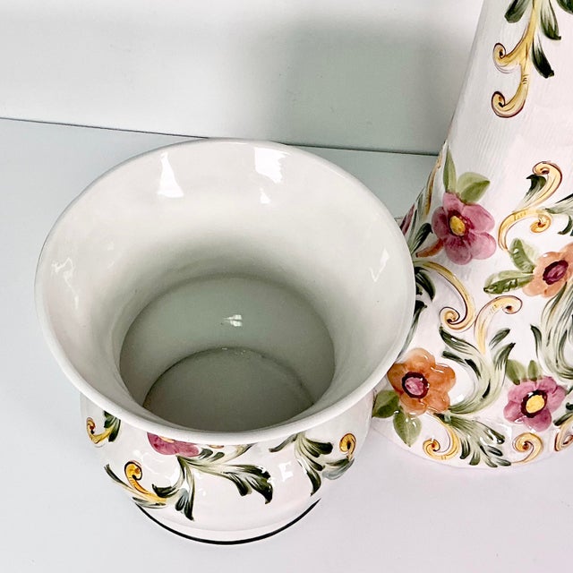 Vintage Majolica Hollywood Regency Art Nouveau Mediterranean Jardine Planter & Stand - Set of 2, Portugal For Sale - Image 12 of 14