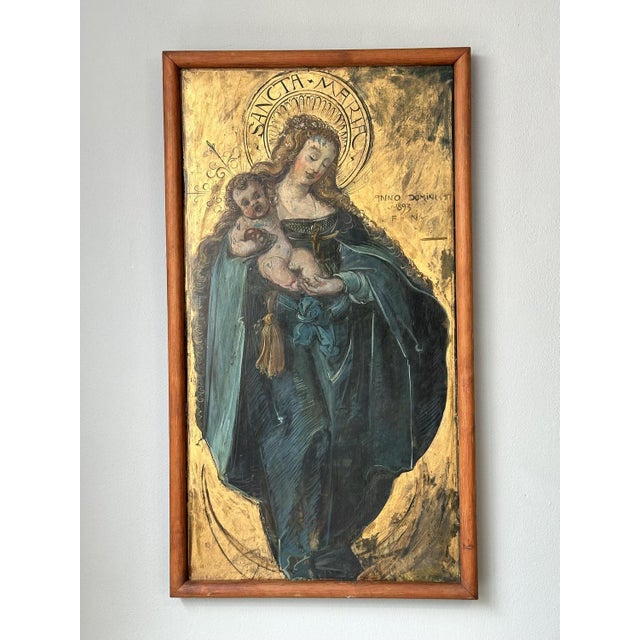 Mary and Child, 1800s, Large Oil on Canvas For Sale - Image 4 of 5