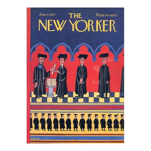 1973 Vintage New Yorker Magazine Cover, June 2, Charles Martin Cover Art, Graduation For Sale