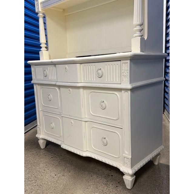 Thomasville Painted Louis XVI Chest With Bookcase Hutch For Sale In New York - Image 6 of 10