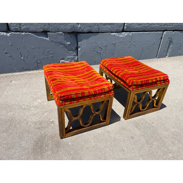 Fabulous Pair of Drexel Ottomans, Stools, Hollywood Regency, Mid Century Modern For Sale - Image 13 of 18