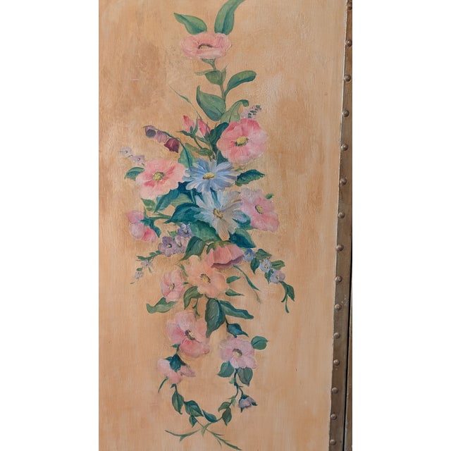 1940s 1940s Antique 3-Panel Gold Hand-Painted Decorative Room Divider/ Screen & Art Work For Sale - Image 5 of 12