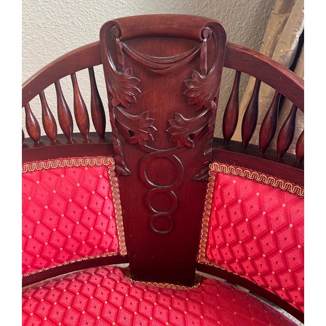 Edwardian Neoclassical Mahogany Parlor Settee, Circa 1900, Professionally Upholstered For Sale - Image 4 of 12