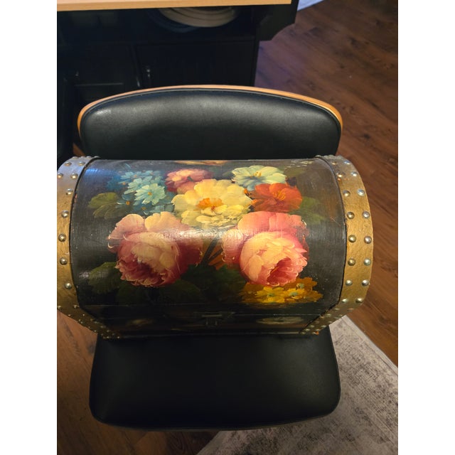 Mid-Century Modern Vintage Hand Painted Floral Chest Dome Top For Sale - Image 3 of 7