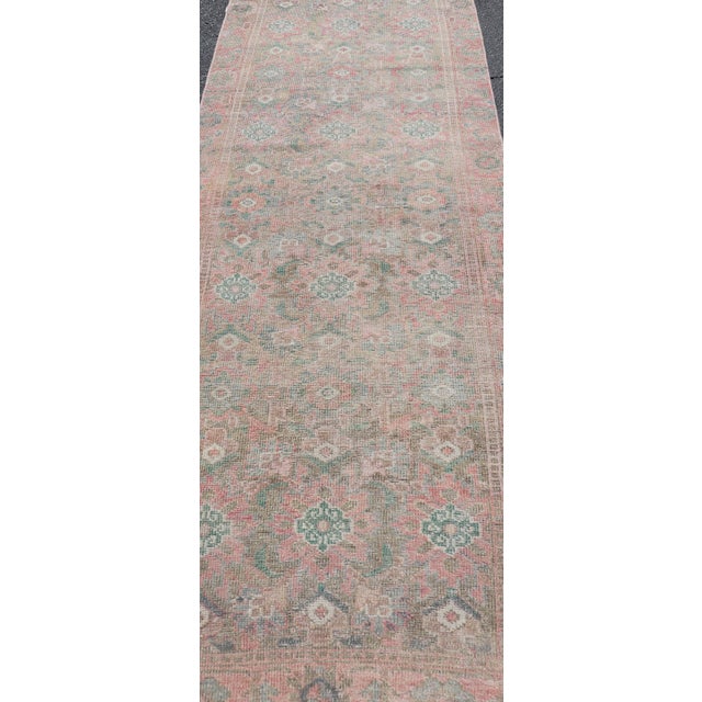 Measures: 3'1 x 10'1 Antique Turkish Oushak Runner In Muted All-Over Floral Patterns 3'1" x 10'1". Keivan Woven Arts / Rug...