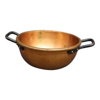Antique Dovetailed Copper Mixing Bowl With Hand-Forged Iron Handles For Sale
