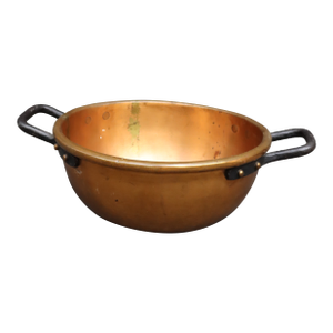 Antique Dovetailed Copper Mixing Bowl With Hand-Forged Iron Handles