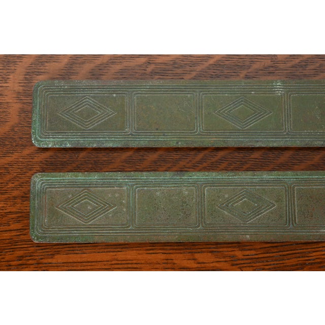 Green Tiffany Studios New York Graduate Pattern Bronze Blotter Ends With Leather Desk Blotter For Sale - Image 8 of 12