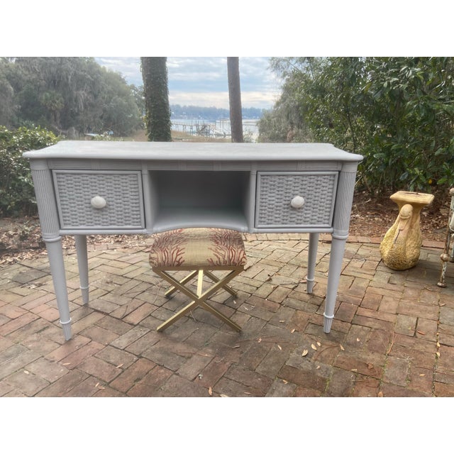 English Vintage Wooden and Rattan Sideboard Buffet With Shell Knobs For Sale - Image 3 of 12
