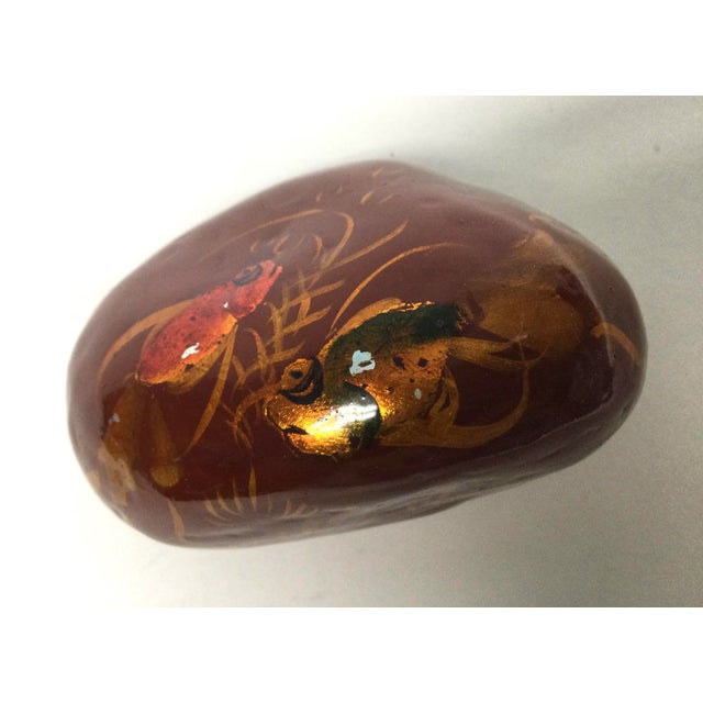 Enamel painted rock paperweight with koi or carp in a traditional Japanese design. Only a small chip is visible on one...