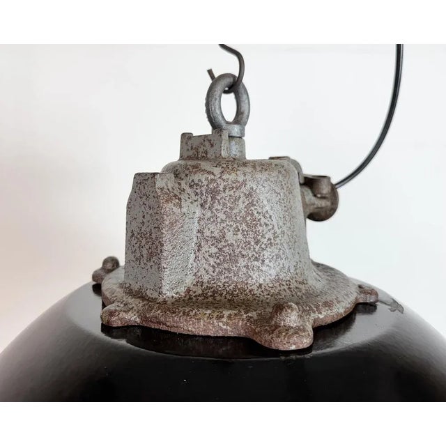 Black Industrial Black Enamel and Cast Iron Cage Pendant Light from Elektrosvit, 1960s For Sale - Image 8 of 18