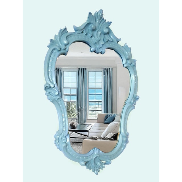 Blue Wall Mirror French Blue Italy Signed For Sale - Image 8 of 8