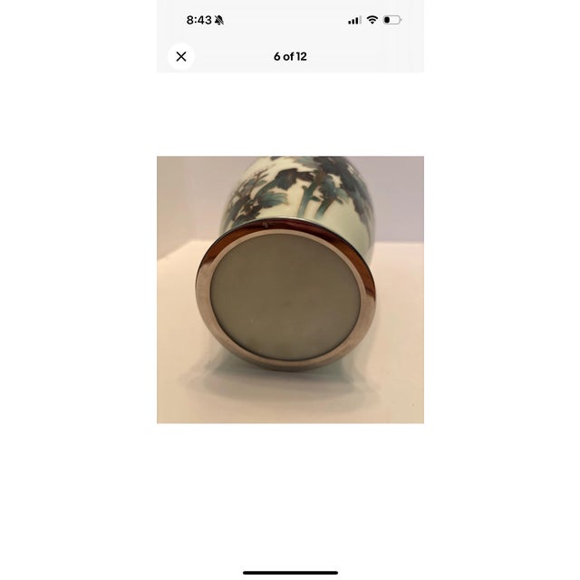 Early 20th Century Ando Jubei Signed Japanese Cloisonné Celadon Green Vase Chrysanthemums Antique For Sale - Image 5 of 10