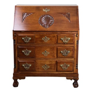 Antique Chippendale Style Mahogany Block Front Secretary C. 1910 For Sale