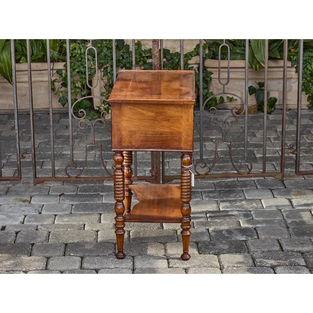 Midcentury English Walnut Side Table with Drawers and Turned Legs For Sale - Image 9 of 10