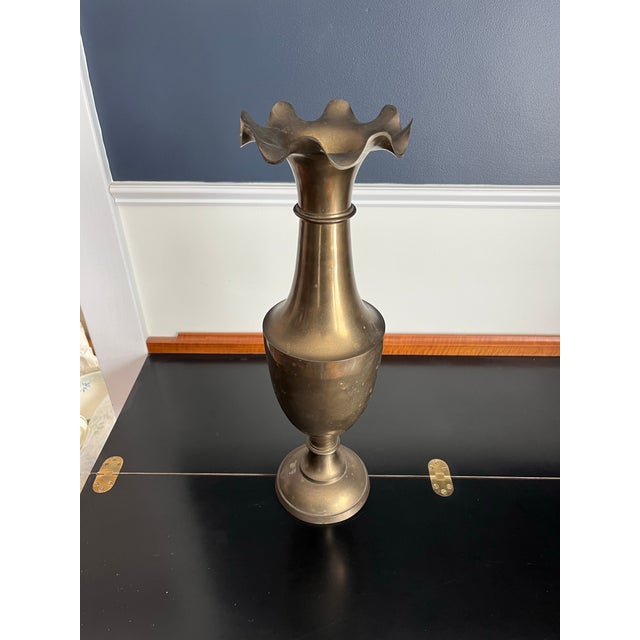 Brass Mid Century Hollywood Regency Brass Urn Vase For Sale - Image 8 of 8