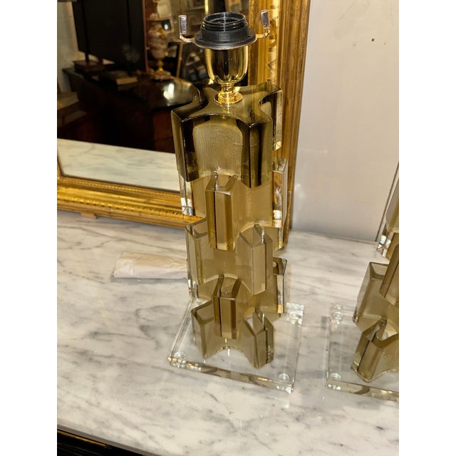 Early 21st Century Pair of Murano Modernist Matte Gold Lamps For Sale - Image 5 of 5