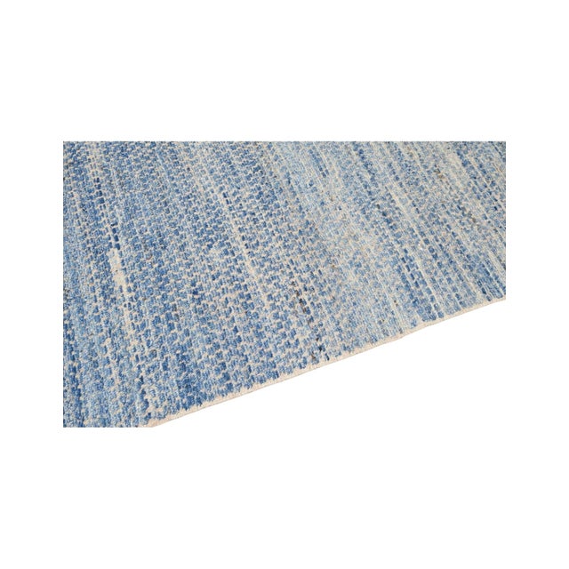 Blue Hand Knotted Modern Wool Rug For Sale - Image 4 of 7