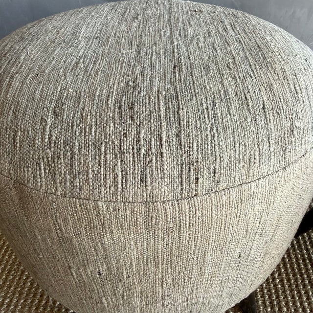 Pair of Greige Ottomans Made From Vintage Turkish Rug For Sale In Los Angeles - Image 6 of 9