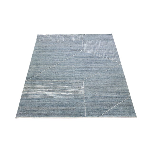Contemporary 2020s Handmade Apadana's Blue Modern Moroccan Style Wool Rug For Sale - Image 3 of 7