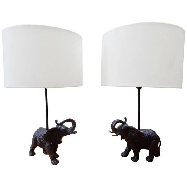 Black Black Patinated Bronze Elephant Lamps, Set of 2 For Sale - Image 8 of 8
