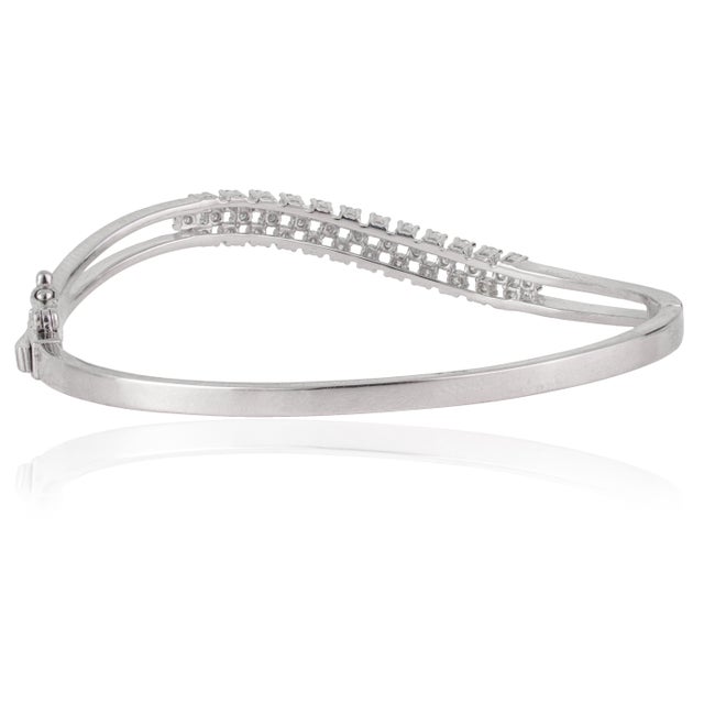 Not Yet Made - Made To Order Hallmarked 925 Cubic Zirconia Hinged Wavy Bangle Bracelet for Women - Christmas Gift For Sale - Image 5 of 13
