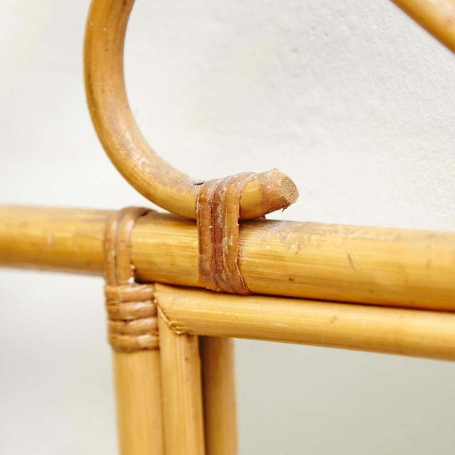 Mid-Century Modern French Rivera Handcrafted Bamboo Rattan Mirror, 1960 For Sale - Image 11 of 12