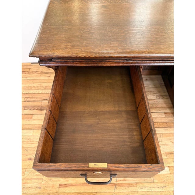 Early 20th Century Restored Antique Quarter Sawn Oak Clerks Desk For Sale - Image 5 of 12