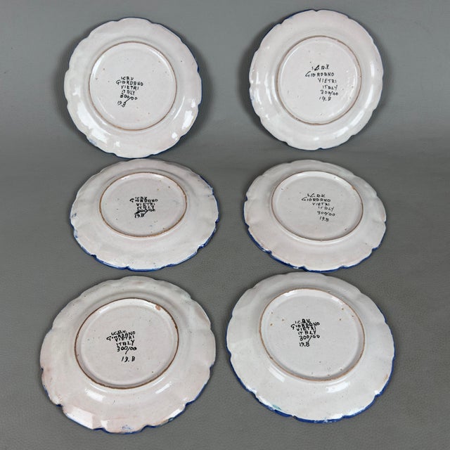 Saucers and Cup in Painted Ceramic, Set of 7 For Sale - Image 3 of 11
